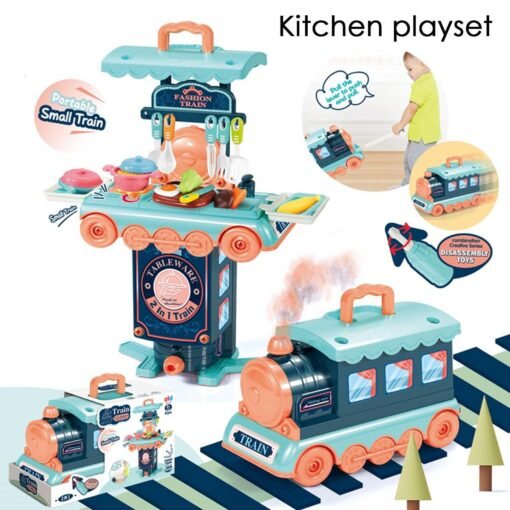 Salmon 2 IN 1 Multi-style Kitchen Cooking Play and Portable Small Train Learning Set Toys for Kids Gift