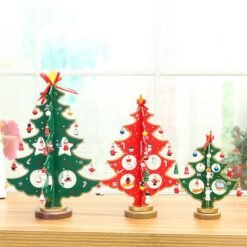 Orange Red 3D Wooden Christmas Tree Table Decoration Hanging Ornament