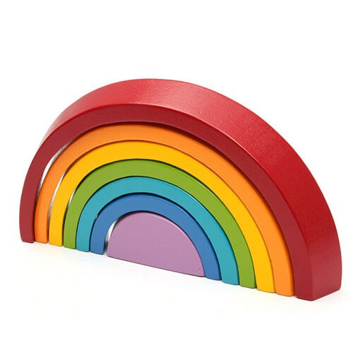 Brown 7 Colors Wooden Stacking Rainbow Shape Children Kids Educational Play Toy Set