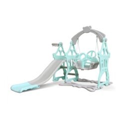 Light Steel Blue 3 IN 1 Large Size Plastic Kids Playground Slide & Swing & Basketball Hoop DIY Assembly Set Toys