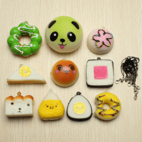 10Pcs Random Squishy Soft Sushi/Panda/Bread/Cake/Buns Phone Straps - Toys Ace
