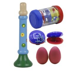 Dark Slate Blue 4-piece Set Orff Musical Instruments Sand Eggs/Rain Ring/Small Horn/Plastic Castanets for Children