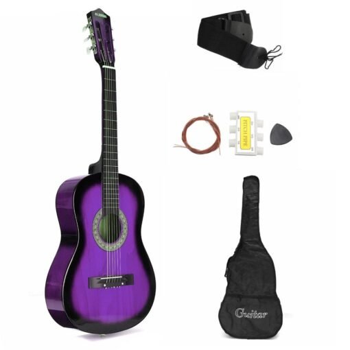 Dark Orchid 38 Inch 6 Strings Beginner Classical Guitar Starter Kit w/Case, Strap, Tuner, Pick, Strings
