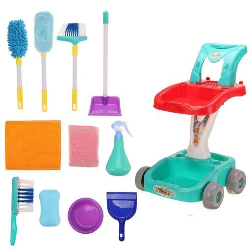 Red 12PCS Plastic Home Cleaning Broom Mopping Carts Mini Tools for Children Toys