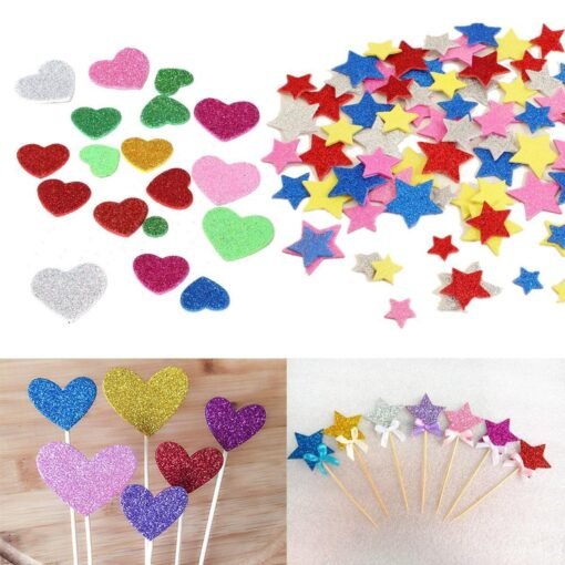 Light Green 30Pcs Assorted Glitter Shapes Hearts Stars Round Flowers Foam Stickers DIY Craft