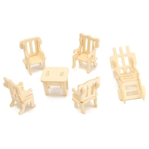 34 Pcs 3D DIY Wooden Miniature Dollhouse Furniture Model Unpainted Suite Toys - Toys Ace