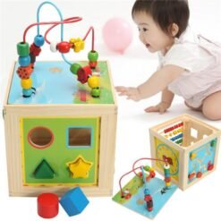 White Smoke 5 in 1 Kids Multi Function Colourful Wooden Activity Cube Toys Puzzle Bead Maze