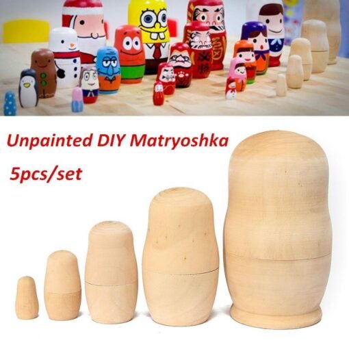 5pcs DIY Unpainted Blank Wooden Embryo Russian Nesting Dolls Matryoshka Toys Gift - Toys Ace