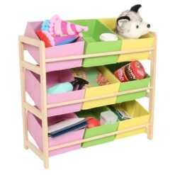 66*30*9CM Yellow Pink Green Solid Wood Children's Toy Rack Storage Rack Toy Rack - Toys Ace