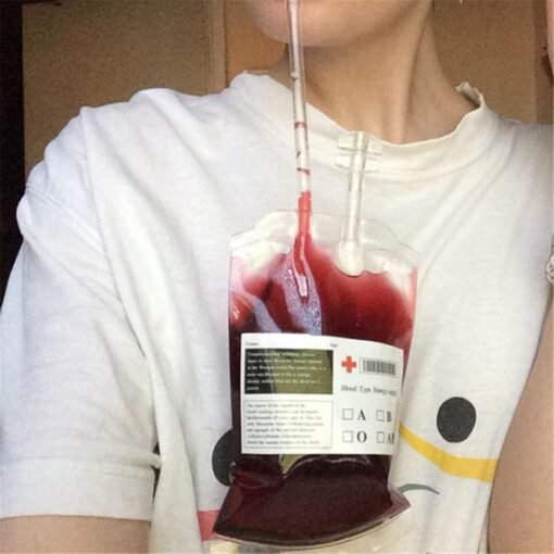 Dark Red 350ML Vampire Transparent Blood Bag PVC Reusable Blood Juice Energy Drink for Halloween Decorations