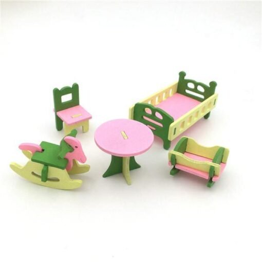 4 Sets of Delicate Wood Dollhouse Furniture Kits for Doll House Miniature - Toys Ace