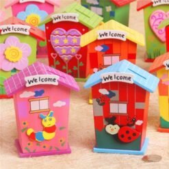 Firebrick 1pc Wooden Money Saving Little House Flower Love Heart Animal Box Gift Novelties Toys