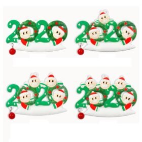Sea Green 2020 Christmas Family Figurine Ornaments Xmas Tree Santa Claus Snowman Pendants Thanksgiving Toys with Bells for Gift Home Decorations