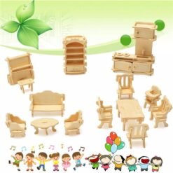 34 Pcs 3D DIY Wooden Miniature Dollhouse Furniture Model Unpainted Suite Toys - Toys Ace