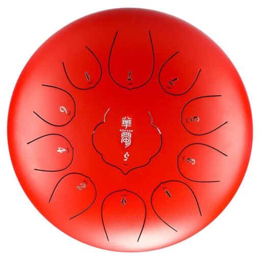 Red 12 Inch Steel Tongue Drum D Major Scale 11 Notes Handpan Hand Tankdrum + Bag Mallet