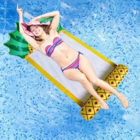 Bisque 138*79CM Summer Foldable Pineapple Water Hammock Swimming Pool Inflatable Cushion Floating Lounge Chair Toy