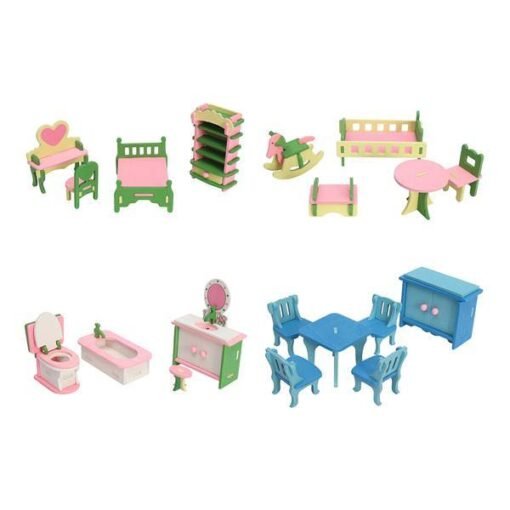 4 Sets of Delicate Wood Dollhouse Furniture Kits for Doll House Miniature - Toys Ace