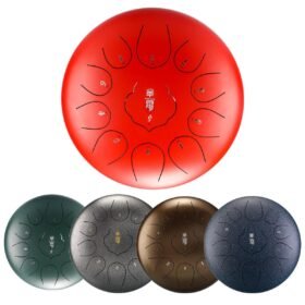 Red 12 Inch Steel Tongue Drum D Major Scale 11 Notes Handpan Hand Tankdrum + Bag Mallet