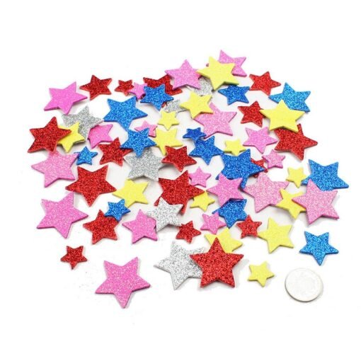 Firebrick 30Pcs Assorted Glitter Shapes Hearts Stars Round Flowers Foam Stickers DIY Craft