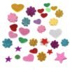 Pale Violet Red 30Pcs Assorted Glitter Shapes Hearts Stars Round Flowers Foam Stickers DIY Craft