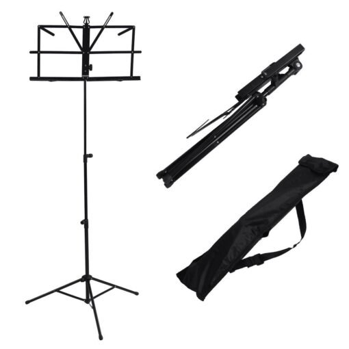 Black 2PCS Foldable Aluminum Alloy Guitar Stand Holder Music Sheet Tripod Stand Height Adjustable with Carry Bag for Musical Instrument