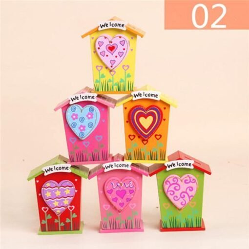 Dark Orange 1pc Wooden Money Saving Little House Flower Love Heart Animal Box Gift Novelties Toys
