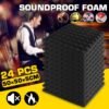 Black 24PCS 50x50x5cm Studio Acoustic Soundproof Foam Sound Absorption Treatment Panel Tile Protective Sponge