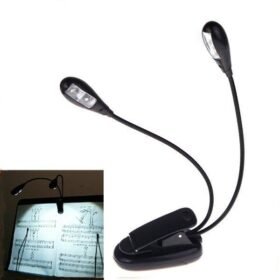 Dark Slate Gray 2 Dual Arms 4 LED Flexible Book Music Stand Clip On Light Lamp Black