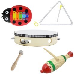 Wheat 5-Piece Set Orff Musical Instruments Fish Frog/Hand Tambourine/Single Bar Bell/Music Triangle Iron/Beetle Five-tone Aluminum Piano