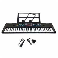 Dark Slate Gray 61 Keys Digital Keyboard Electronic Piano Double Horn Stereo Sound with Microphone Music Stand for Children