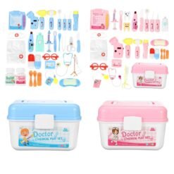 Light Sky Blue 35 Pcs Simulation Medical Role Play Pretend Doctor Game Equipment Set Educational Toy with Box for Kids Gift