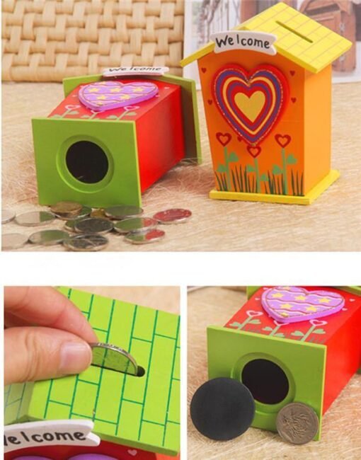 Chocolate 1pc Wooden Money Saving Little House Flower Love Heart Animal Box Gift Novelties Toys
