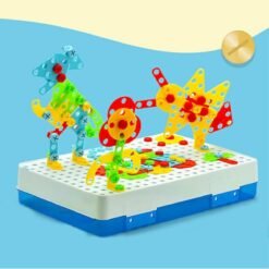 Gold 237 Pcs Creative Mosaics 3D DIY Assemble Electric Drill Puzzle Building Blocks Peg Educational Toy for Kids Gift