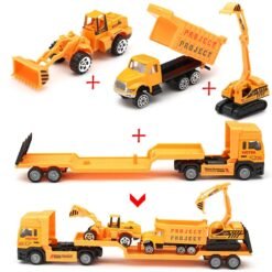 Sandy Brown 4in1 Kids Toy Recovery Vehicle Tow Truck Lorry Low Loader Diecast Model Toys Construction Xmas