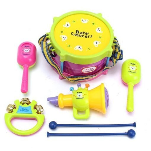 Yellow 5Pcs Kids Baby Roll Drum Musical Instruments Band Kit Children Toy Gift Set