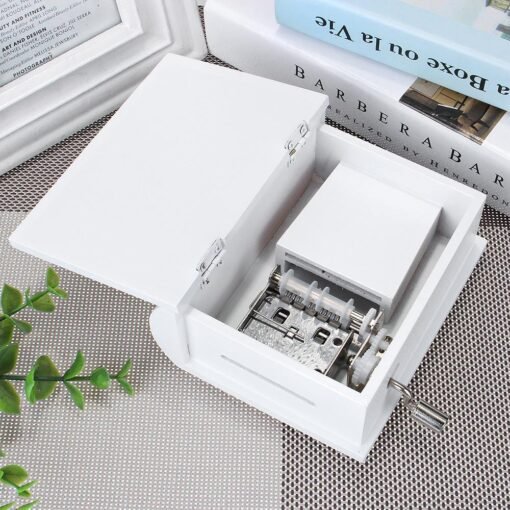 White Smoke 15 Tone DIY Hand Cranked Books Type Music Box With Hole Puncher And Paper Tapes