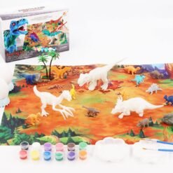 Coral 38Pcs Jungle Wildlife Animal Diecast Dinosaur Model Puzzle Drawing Early Education Set Toy for Kids Gift (A)