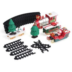 Sea Green 22 Pcs Christmas Electric Train Track DIY Assembly Xmas Track Model Toy with Lights & Sounds for Kids Birthday Gift