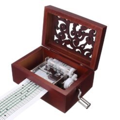 Saddle Brown 15 Tone DIY Hand Cranked Carved Music Box Classic Box With Hole Puncher 30 Pcs Paper Tapes