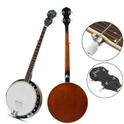 Dark Red 5-String 22 Fret Remo Bluegrass Banjo Guitar Mahogany Wood Traditional Western Ukulele
