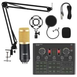 Dark Khaki BM800 Condenser Microphone with V9X PRO Sound Card Mixer Live Broadcast Recording Set Mic Phone K Song Computer Karaoke Sing