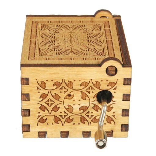 Dark Khaki Hand Crank Wooden Engraved Theme Music Box Musical Accessories for Music Enthusiast