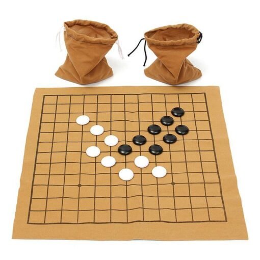 Dark Khaki 90PCS Go Bang Chess Game Set Suede Leather Sheet Board Children Educational Toy