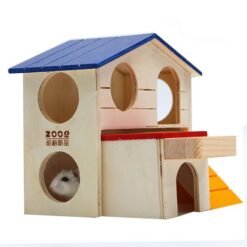 Wooden Hamster Toys Blue Top Villa Hamster Chalet Small Pet Toys Molar Decompression (17x17x15 Blue top villa) - Toys Ace