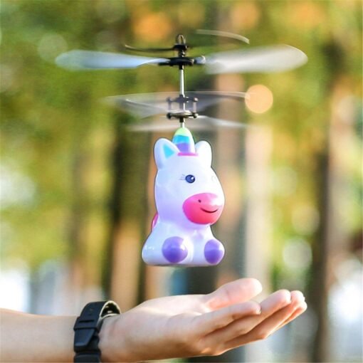 Lavender Mini LED Light Up Infrared Induction Drone Rechargeable Flying Unicorn Toy Hand-controlled Toys for Kids Gift