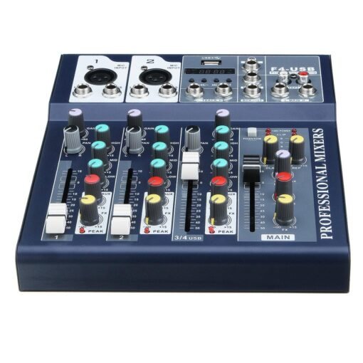 Slate Gray J.I.Y F4 4 Channel USB Bluetooth Audio Mixer with Reverb Effect for Home Karaoke Live Stage Performance