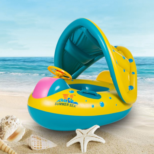Baby Swimming Boat with Armrests, Baby Swimming Ring, Children'S Inflatable Swimming Seat Ring Awning Yacht - Toys Ace