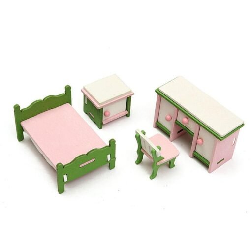 Misty Rose Dollhouse Miniature Bedroom Kit Wooden Furniture Set Families Role Play Toy