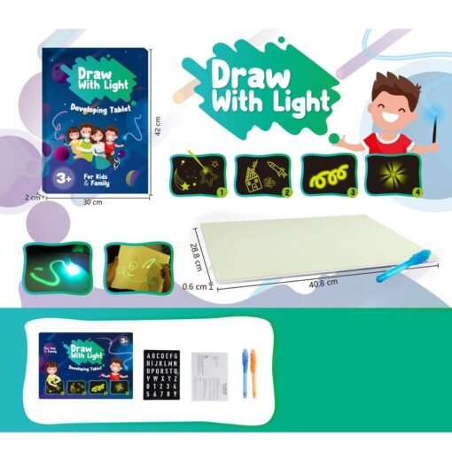 Light Gray A3 Size 3D Children's Luminous Drawing Board Toy Draw with Light Fun for Kids Family