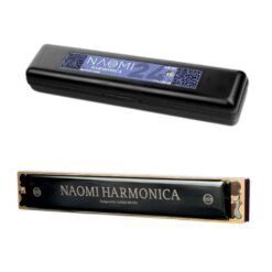 Black NAOMI 24 Holes Tremolo Harmonica Key of C Stainless Steel Mouth Organ Harmonicas with Case